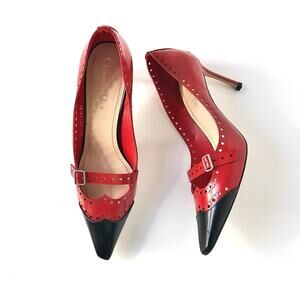 Dior Spectadior Red Brogue Cap Toe Buckle Maryjane Pumps 39